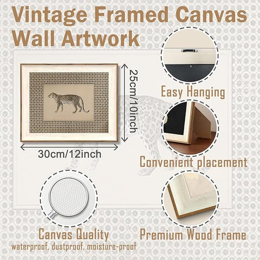 ASTRDECOR Vintage Leopard Framed Wall Art, Cheetah Safari Canvas Print, Wildlife Animal Artwork for Living Room, Bedroom, Neutral Farmhouse Decor 10"x12"