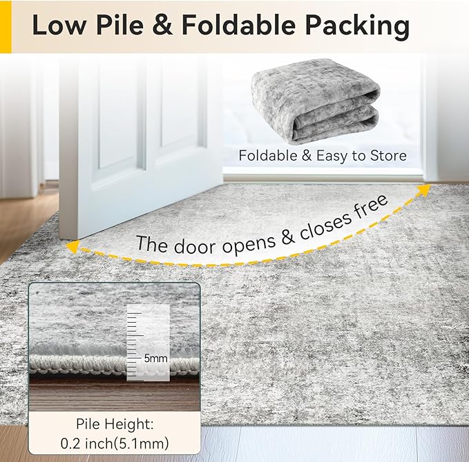 RELEANY Washable Area Rugs 4'x6' Non-Slip Modern Abstract Soft for Living Room Entryway Bedroom Nursery, Print Pattern, Gray White Grey