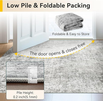 RELEANY Washable Area Rugs 4'x6' Non-Slip Modern Abstract Soft for Living Room Entryway Bedroom Nursery, Print Pattern, Gray White Grey