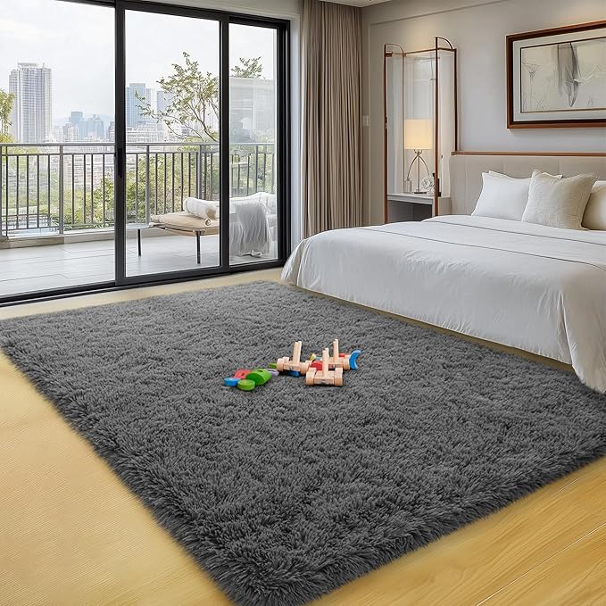 qulint 3x5 Area Rugs for Bedroom, Soft Fluffy Rug for Boys Room Fuzzy Shag Small Carpet for Living Room, Plush Shaggy Modern Alfombras for Nursery Dorm Kid Room Home Decor (3ft x 5ft, Dark Gray)