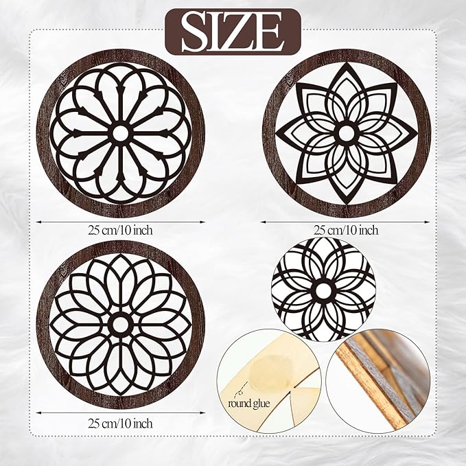 Blulu 3 Pcs Thickened Rustic Wood Wall Decor Rustic Wood Round Wall Art Farmhouse Hanging Decoration for Indoor Outdoor Living Room Bedroom Home Office Kitchen Decoration, 10 Inch(Round,Brown)
