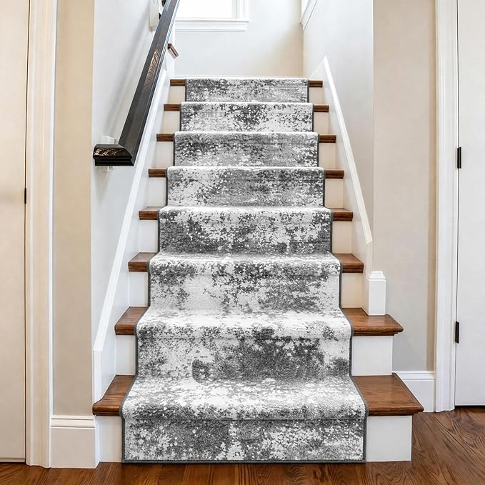 12 FT Extra Long Runner Rug for Hallway Washable, 2.6x12 Large Kitchen Floor Runners Non Slip, Entryway Runner Carpet Low Pile Stain & Fade Resistant, Abstract Gray