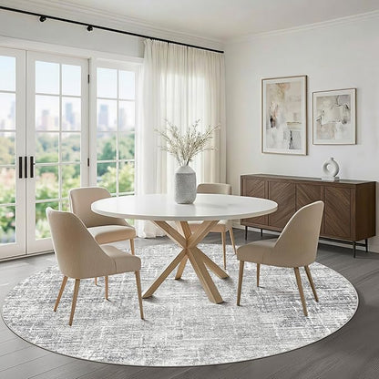 10ft Round Rug Living Room: 10x10 Washable Large Neutral Grey Circle Area Rug Abstract Soft Modern Stain Resistant Indoor Floor Non-Slip Carpet for Bedroom Nursery Kids Office Playroom Dining Room