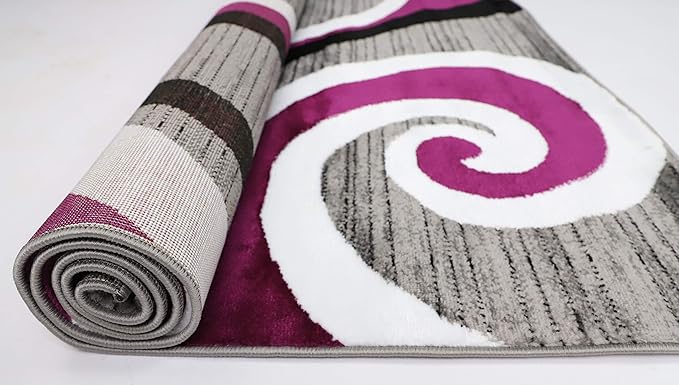 GLORY RUGS Modern Area Rug 8x10 Purple Swirls Carpet Bedroom Living Room Contemporary Dining Accent Sevilla Collection 4817 (8x10, Purple)