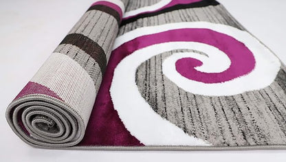 GLORY RUGS Modern Area Rug 8x10 Purple Swirls Carpet Bedroom Living Room Contemporary Dining Accent Sevilla Collection 4817 (8x10, Purple)