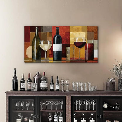 Tarfupth Large Wine Glass Canvas Wall Art for Living Room Geometric Wall Art Abstract Artwork Modern Canvas Prints for Bedroom Kitchen Home Office Decor Room Aesthetic 20x40 Inch
