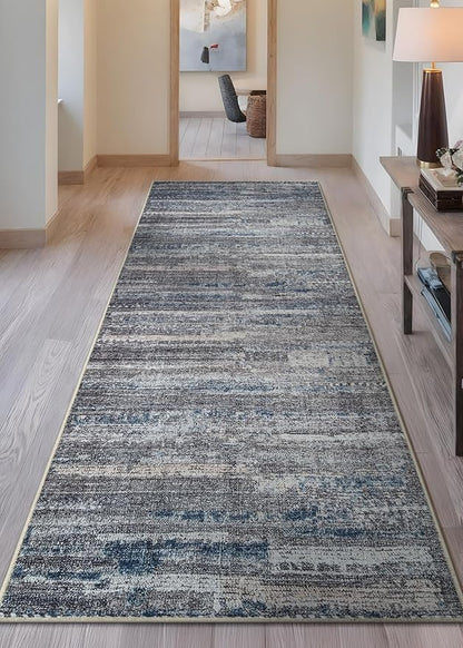Bloom Rugs Washable Non-Slip 10 ft Runner - Gray/Blue/Blush Modern Abstract Runner for Entryway, Hallway, Bathroom, and Kitchen - Exact Size: 2.5' x 10'