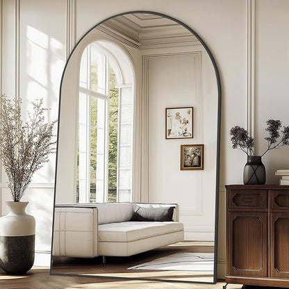 Oversized Floor Mirror Full Length with Stand, 72"X44" Extra Large Arch Standing Mirror Full Length, Tempered Glass Black Full Body Mirror for Bedroom Living Room, Aluminum Alloy Frame