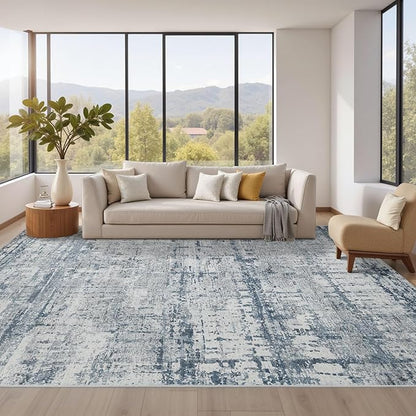 Rugxara Blue Grey 8x10 Area Rugs,Large Soft Rugs for Living Room, Blue Washable Rug, Modern Abstract Rugs for Bedroom Dining Room, Non-Slip Foldable Thin Indoor Carpet Stain Resistant(Blue Grey)
