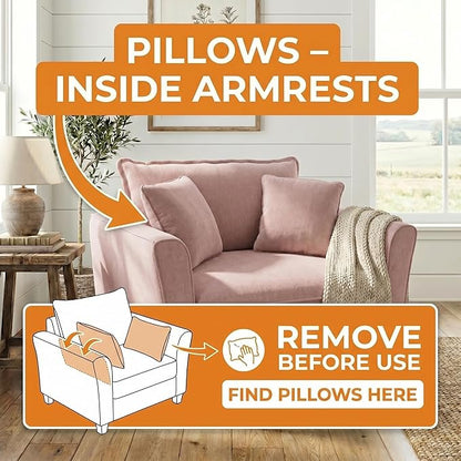 Merax 46.3" Chenille Accent Chair, Oversized Reading Armchair w/2 Pillows, Modern Corner Single Cloud Sofa Arm Chairs, Comfortable Living Room Deep Cushion Seating for Office & Apartment, Pale Pink