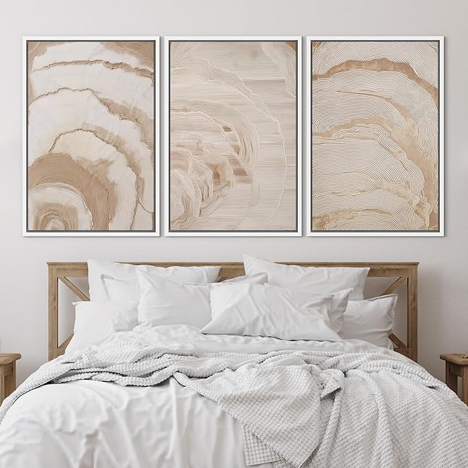 SIGNLEADER Framed Canvas Print Wall Art Set Beige Abstract Wave Neutral Illustrations Minimal Decorative Bohemian Nordic for Living Room, Bedroom, Office - 24"x36"x3 WHITE