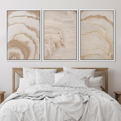 SIGNLEADER Framed Canvas Print Wall Art Set Beige Abstract Wave Neutral Illustrations Minimal Decorative Bohemian Nordic for Living Room, Bedroom, Office - 24"x36"x3 WHITE