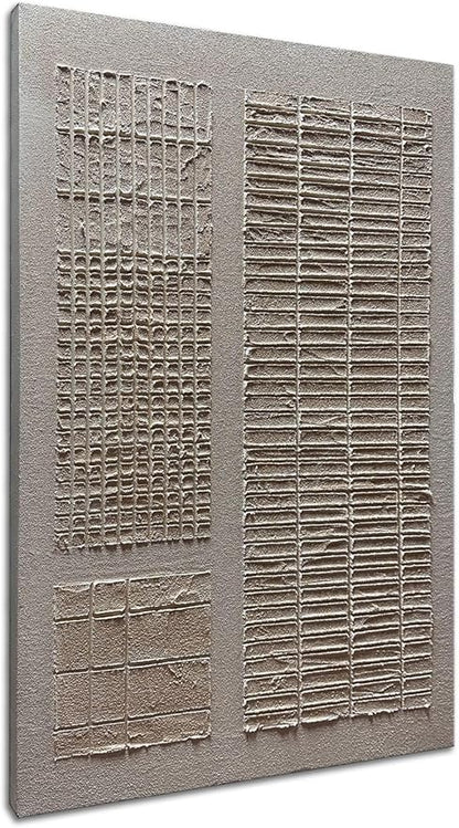 Slyart 100% Hand-Painted Beige and White Texture Abstract Wall Art Oil Painting 45x30 inch Contemporary Minimalist Art Home Wall Decoration Painting
