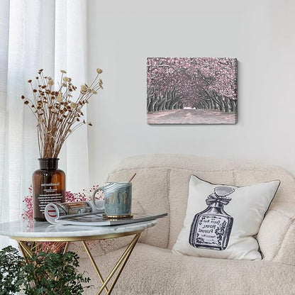 Nicetop Pink Wall Art–Abstract Floral Trees Artwork Canvas Print Romantic Cherry Blossom Nature Forest Path Archway Landscape Picture Decor for Bedroom Girls Room Bathroom, 16x12 Inch