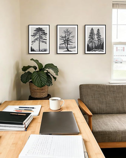 Drsoum Vintage Black Gray Tree Wall Art Framed Antique Retro Forest Prints Modern Rustic Artwork Bedroom Farmhouse Ready to Hang 11x14in Black Framed
