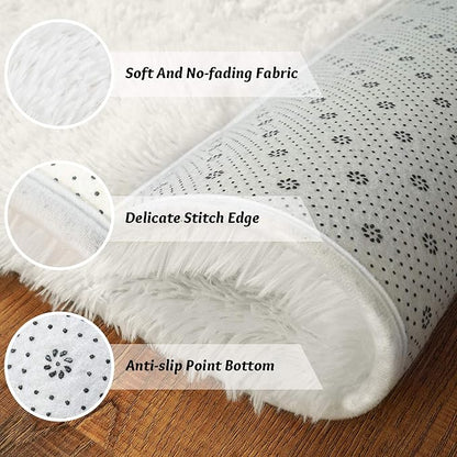 Andecor Soft Fluffy Bedroom Rugs, 5 x 8 Feet Indoor Shaggy Plush Area Rug for Boys Girls Kids Baby College Dorm Living Room Home Decor Floor Carpet, Cream White
