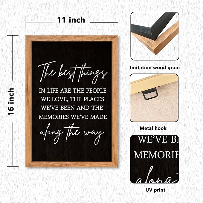 AuraPeak The Best Things In Life Family Sign for Home Wall Decor Modern Memory Family Positive Quotes Memories Farmhouse Bedroom Living Room Horizontal Adventure Hanging Art (Wood Black 16"×11")