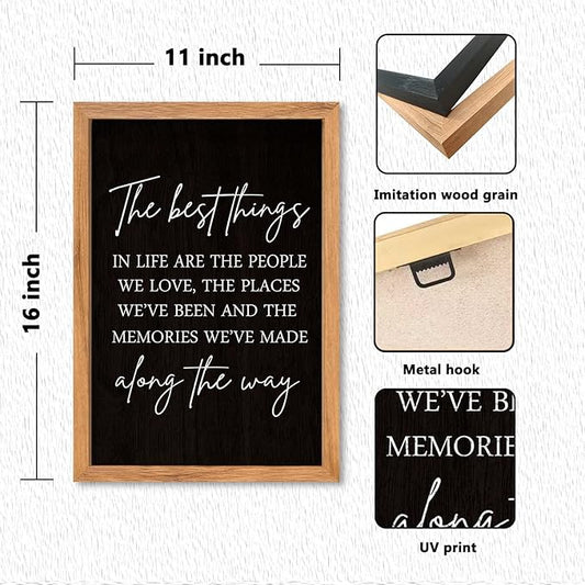 AuraPeak The Best Things In Life Family Sign for Home Wall Decor Modern Memory Family Positive Quotes Memories Farmhouse Bedroom Living Room Horizontal Adventure Hanging Art (Wood Black 16"×11")