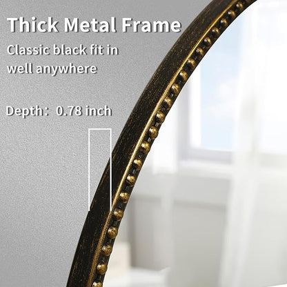 Vintage Round Mirror, 28" Baroque Style Circular Mirror, Antique Metal Frame Wall Mirror, Traditional Art Home Decor for Dressing Table, Bathroom or Bedroom,Retro Black