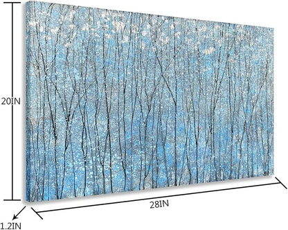 Yihui Arts Blue Tree Canvas Wall Art - Abstract Landscape Paintings with Silver Foil - Modern Forest Artwork for Living Room Bedroom Bathroom Decor