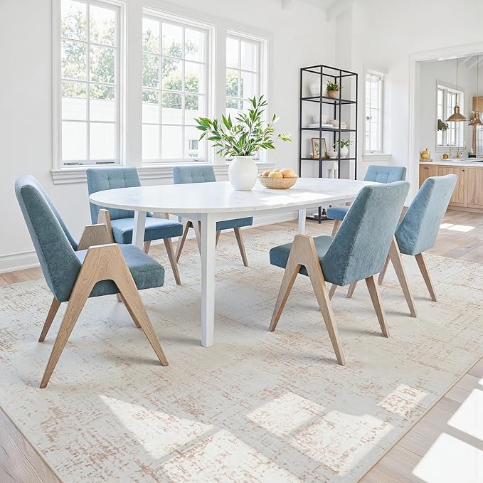 5x8 Area Rugs for Living Room Washable Rug: Anti-Skid Abstract Modern Living Room Rug Soft Thin Carpets Indoor Floor Non-Shedding Carpet for Bedroom Dining Farmhouse Nursery Beige White