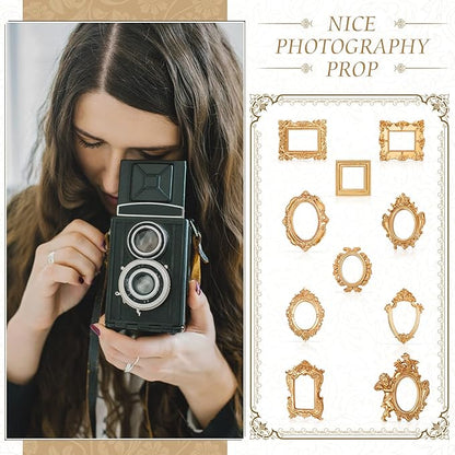 Yulejo 10 Pcs Vintage Gold Mini Frames Set, Baroque Victorian Ornate Decorative Frames for Gallery Wall Decor, DIY Jewelry Display, Antique Frame for Home, Wedding, Room, No Glass or Backing (Gold)