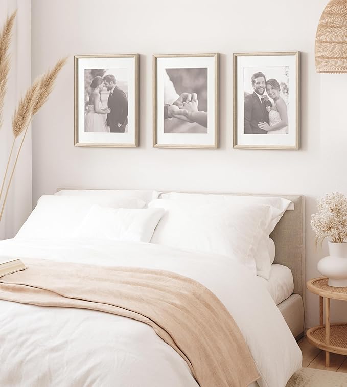 Kate and Laurel Adlynn Rectangle Picture Frame Set of 3; 14 x 18 matted to 11 x 14; Natural; Transitional Three-Piece Frame Set for Gallery Wall Frame Set in Living Room Wall Decor
