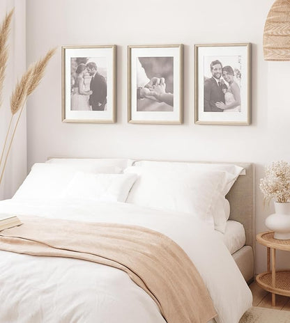 Kate and Laurel Adlynn Rectangle Picture Frame Set of 3; 14 x 18 matted to 11 x 14; Natural; Transitional Three-Piece Frame Set for Gallery Wall Frame Set in Living Room Wall Decor
