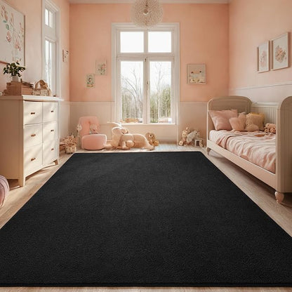 Rugs for Bedroom Living Room, 5x7 ft Black Area Rug, Washable Memory Foam Indoor Carpet, Modern Aesthetic Minimalist Non-Slip Carpets for Boys Girls Adults Home Decor