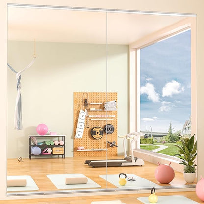 Hasipu Home Gym Mirror 95" L x 39" W - 2PCS Large Full Body Mirror for Yoga, Fitness, Garage, Dance Studio, Wall-Mounted, 0.16in Tempered Glass Frameless