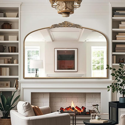 Micasso Large Vintage Gold Mirror: 48"x33" French Baroque Antique Arched Mirror - Traditional Ornate Decorative for Wall/Fireplace/Mantel/Entryway/Bathroom/Hallway - Home Decor for Living Room
