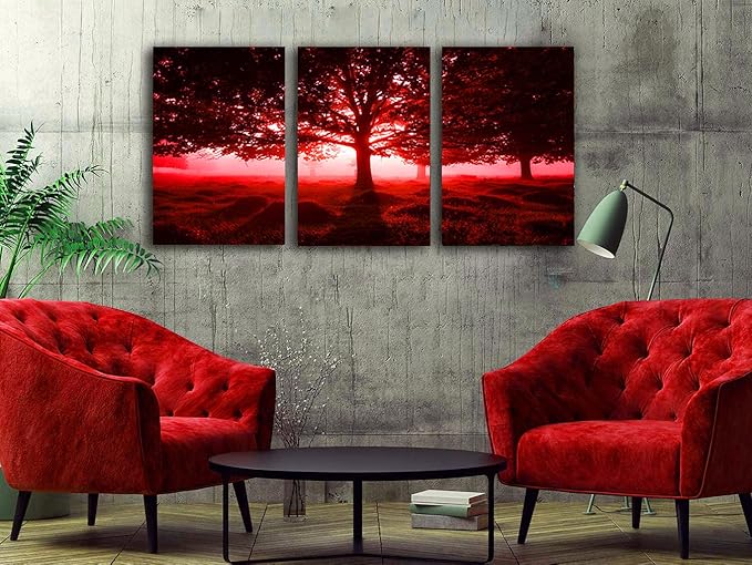 EPHANY Red Trees Canvas Wall Art Art - Red Tree Painting 3 piece/set Framed Wall Picture Canvas Print Framed Picture Painting for Room Home Decorations (A-3pcs,12"x16"x3pcs)