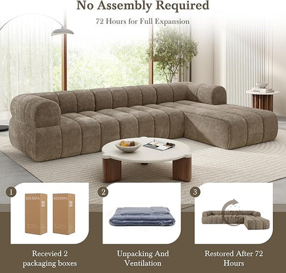 Christopher Knight Home Mania 122" Modular L-Shape Sofa Couch with Chaise Lounge, Modern Sectional Sofa Set for Living Room, Boucle Fabric Upholstered Cloud Couch with Deep Seat, Brown