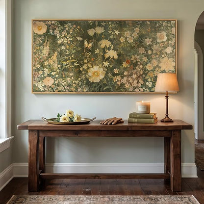 Large Framed Vintage Botanical Wall Art for Living Room, Rustic Retro Floral Canvas Painting Prints, Antique French Garden Flower Pictures for Farmhouse Bedroom Dining Room Wall Decor, 30x60 Inch