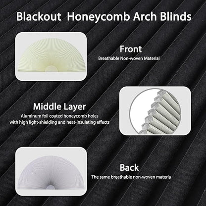 Arch Window Shade Blackout Cellular Shades Half Circle Moon Small Window Covering No Drill Honeycomb Blinds for Indoor Windows Room Darkening Easy Install Light Blocking Blinds (1, Beige, 24x12inch)
