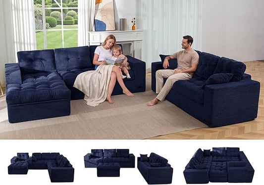 MAXYOYO Modular Sectional Sofa with Ottoman and Loveseat, Cloud Boneless Couch with Layered Cushion, Flexible Module Combination Sofa for Living Room, No Assembly Required,Navy