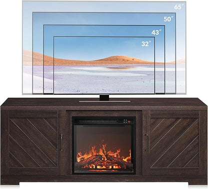 BELLEZE Modern 58" Farmhouse TV Stand with 18" Electric Fireplace Heater & Media Entertainment Center for TV up to 65", Console Table with Storage Cabinets - Hilo (Espresso)