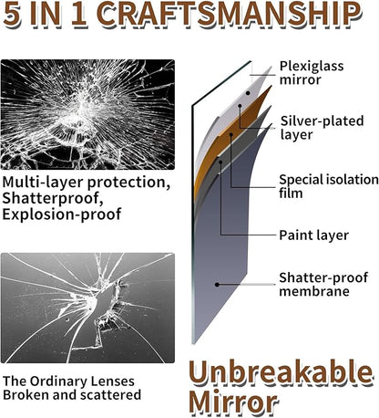 Kids Safety Shatterproof Mirror For Wall, Mirror Tiles, Made of Unbreakable Acrylic, Thick 0.12", 11.8"x11.8", Bedroom Door Closet Mirrors, Plexiglass, Living Room Mirrors, Glassless Mirro for Kids