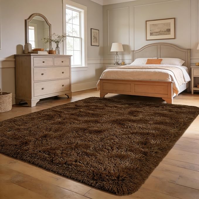 Andecor Soft Fluffy Bedroom Rugs, 5 x 8 Feet Indoor Shaggy Plush Area Rug for Boys Girls Kids Baby College Dorm Living Room Home Decor Floor Carpet, Coffee