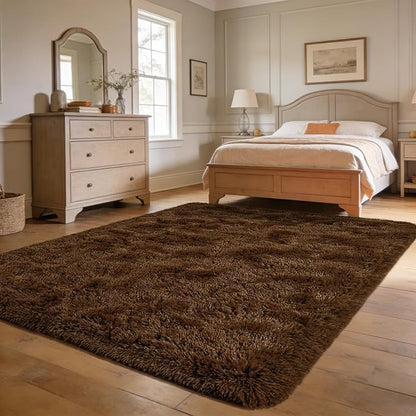 Andecor Soft Fluffy Bedroom Rugs, 5 x 8 Feet Indoor Shaggy Plush Area Rug for Boys Girls Kids Baby College Dorm Living Room Home Decor Floor Carpet, Coffee