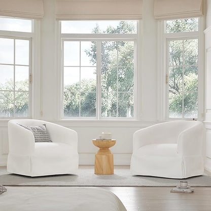 Swivel Accent Chair Set of 2, 360 Degree Performance Fabric Armchair Modern Barrel Chairs Armchair for Living Room Bedroom Home and Office,Cream White
