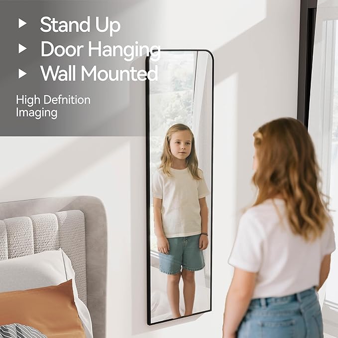 SCWF-GZ 47x14 Mirror Full Length Door Hanging Wall Mounted Aluminum Alloy Metal Frame Dressing Make-up Save Space Half Body Mirrors for Entryway Bedroom Bathroom Living Room 47 inch Black