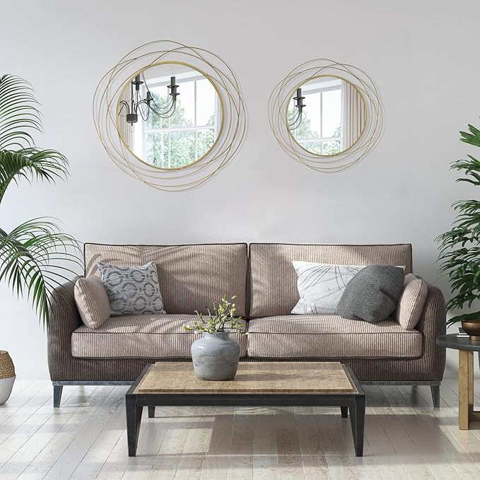 ironsmithn Round Mirror, Gold Metal Frame Mirror with Orbital Design, Rounded Hanging Mirrors Decorative, Circle Wall Mirrors for Bathroom Vanity, Living Room or Bedroom, 26.8" x26.8"