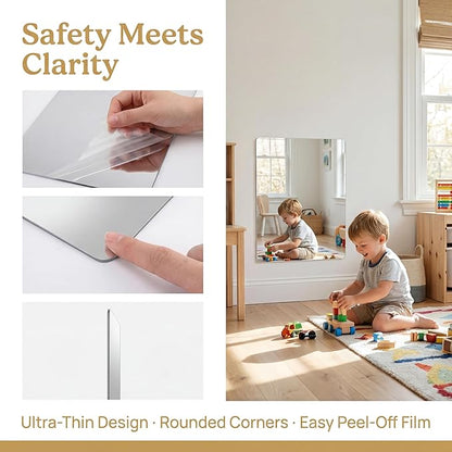 iCAGY Acrylic Mirror for Wall for Kids Adults Bedroom Door Closet Acrylic Shatterproof Self-Adhesive Lightweight Plastic Mirror Tile Sheet, Reflective Safe Plexiglass - Silver 6x8 inch 2 Pcs