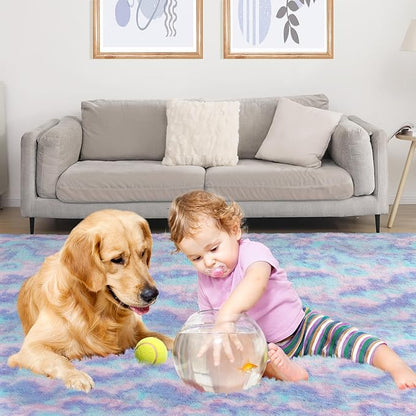 Puremy Rainbow Rug for Girls Room, 3x5 Fluffy Area Rugs for Bedroom, Colorful Kids Rug Cute Anti-Skid Indoor Carpet for Nursery, Living Room, Playroom, Home Decor