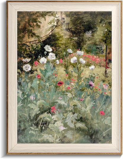 Framed Vintage Wall Art Decor, Canvas Wall Art Room Decor Vintage Still Life Flower Art Prints, Farmhouse Wall Decor Poppy Canvas Oil Painting, Rustic Botanical Floral Wall Decor Pictures, Landscpae Prints - 12x16Inch