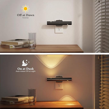 JandCase LED Night Lights Plug into Wall, Dusk-to-Dawn Sensor & 0-100LM Adjustable Brightness, Modern Night Lights with 180° Rotatable Plug, 3000K Soft White, for Bathroom/Hallway/Bedroom, 2 Pack
