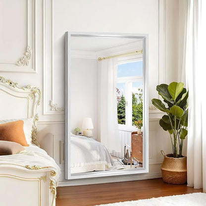 60x36 Inch Brushed Silver Bathroom Mirror, Large Rectangular Mirror for Wall, 0.6" Thickened Deep Frame Mirrors for Bathroom Sink, Shatterproof Tempered Glass, Antirust, Horizontally/Vertically