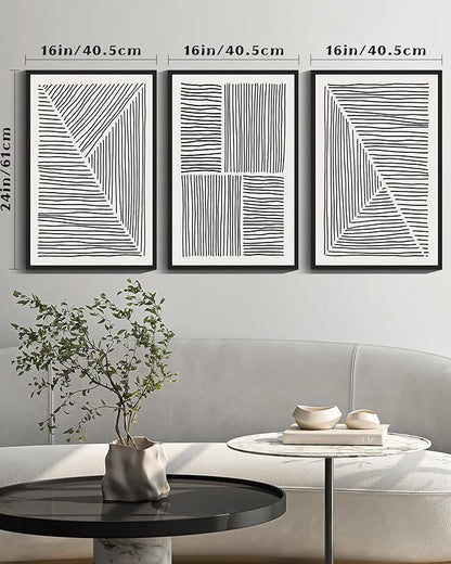 Drsoum Mid-Century Modern Framed Wall Art Large 16x24in Minimalist Abstract Boho Black Line Wall Decor Geometric Artwork Kitchen Dining Room Black Framed