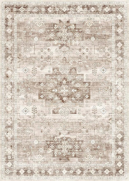 Washable Farmhouse Living Room Rug, 10x14 Area Rugs for Bedroom, Dining Room Under Table Carpet, Kids Room, Extra Large Boho Vintage Non-Slip Rugs Low Pile Stain Resistant (10x14 Beige/Latte)